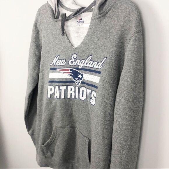 MAJESTIC | New England Patriots NFL Football V-Neck Hoodie Women’s Size Large - Picture 2 of 8